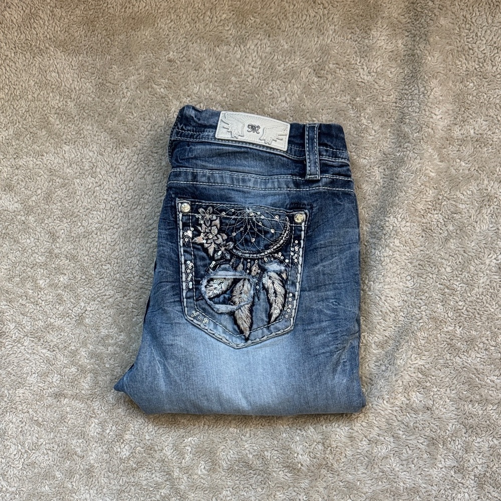 Miss Me Blue Capris with Embellished Pocket